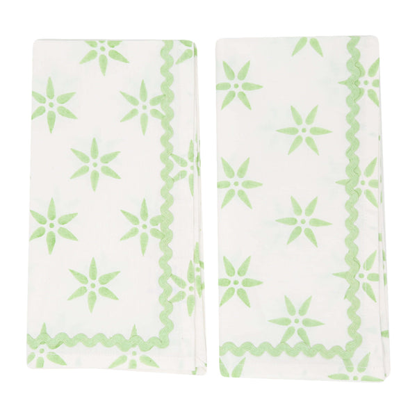 Daylily Napkins, Set of 4 | Brighten up your table with these colorful hand-printed cotton napkins featuring a playful ricrac border.