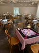 Harbor Stripe Card Table Topper | Up your game with our charming scalloped block printed table toppers. Mix and match patterns for a winning look. Perfect for mahjong, bridge, or simply as a pretty cover for any small square or round table. Pair with a co