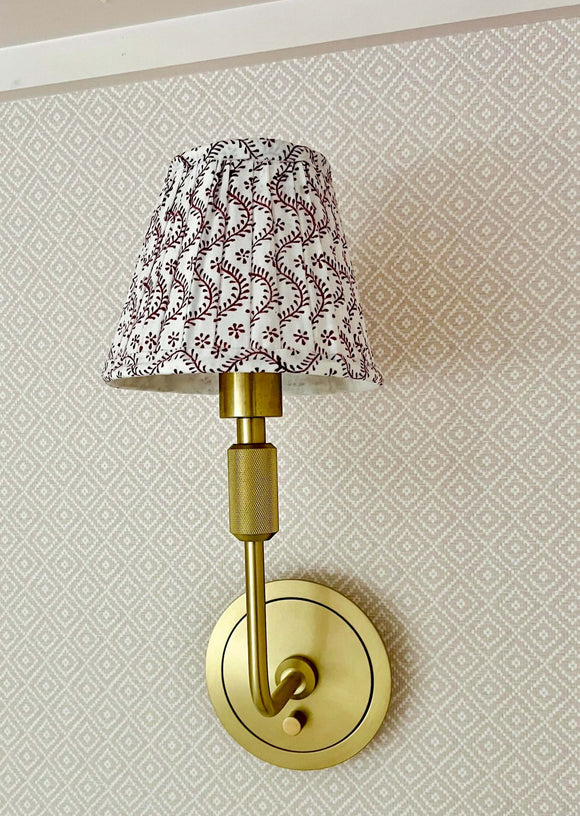 Honeysuckle Sconce Shade | Need an instant room upgrade? Our hand-printed, hand pleated lampshades bring a soft glow and touch of patterned interest to any living space. Plain shades be gone! How many can we have in one room? Empire style with clip fittin