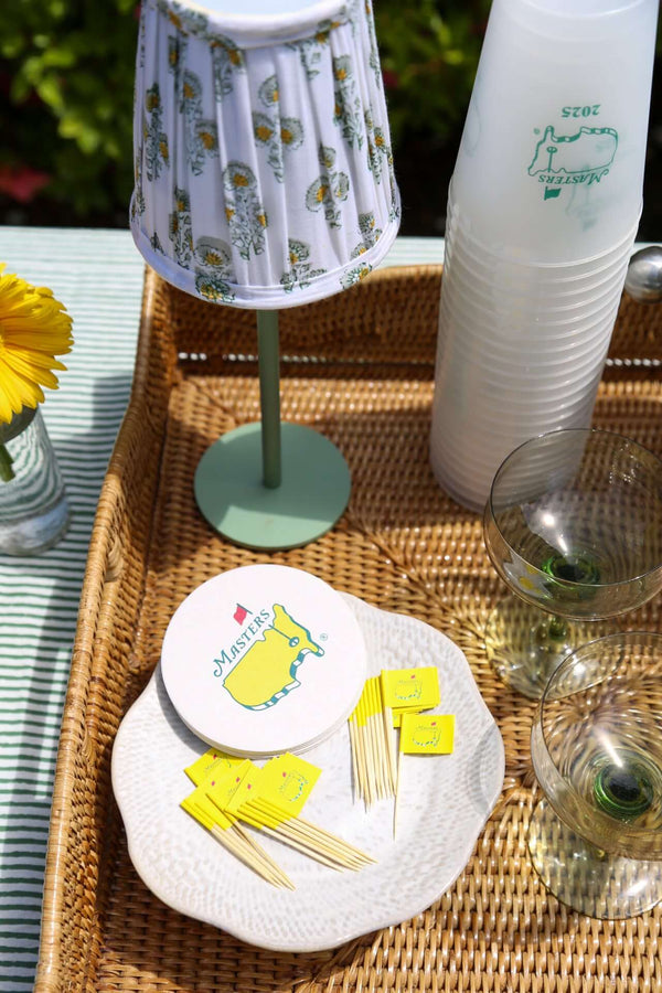 Harbor Stripe Scalloped Tablecloth | Add charm to your card table with this lightweight block print tablecloth, featuring a botanical pattern and piped scalloped border for a polished look.