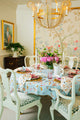 Inslee Persephone Linen Tablecloth | The Persephone linen block print tablecloth features Inslee Fariss’s watercolor butterflies on soft blue—elegant, airy, and perfect for relaxed gatherings.