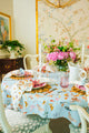 Inslee Persephone Linen Tablecloth | The Persephone linen block print tablecloth features Inslee Fariss’s watercolor butterflies on soft blue—elegant, airy, and perfect for relaxed gatherings.