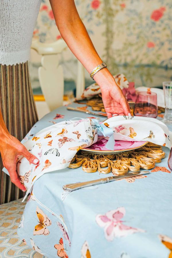 Inslee Celine Napkins, Set of 4 | From our Inslee Fariss collab, the Celine block print napkins feature watercolor butterflies on white—elegant, airy, and perfect for gifting or gathering.