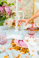 Inslee Persephone Linen Tablecloth | The Persephone linen block print tablecloth features Inslee Fariss’s watercolor butterflies on soft blue—elegant, airy, and perfect for relaxed gatherings.