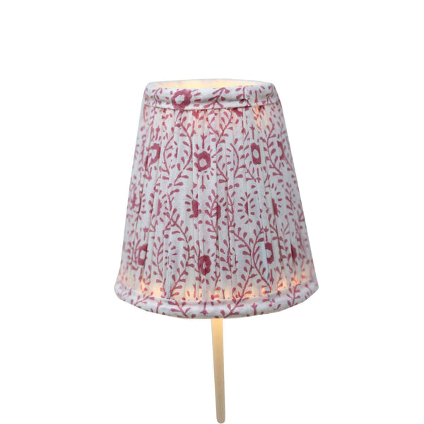 Red and white block printed lampshade on Poldina Pro cordless lamp