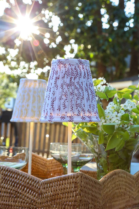 Honeysuckle Shade for Cordless Lamps | Introducing our new line of lamp shades designed to work with everyone's favorite Poldina Pro and Mini cordless lamps. Handmade in our signature block prints, these shades have no harp or clip fitting, but will rest