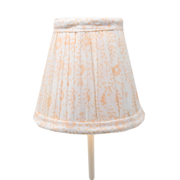 Pink and white block printed lampshade on Poldina Pro cordless lamp