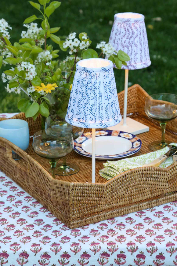 Honeysuckle Shade for Cordless Lamps | Introducing our new line of lamp shades designed to work with everyone's favorite Poldina Pro and Mini cordless lamps. Handmade in our signature block prints, these shades have no harp or clip fitting, but will rest