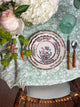 Camellia Tablecloth | Our Camellia print is a crowd-pleasing, grounded base upon which you can build any table scheme. With a calming ocean blue background and contrasting pale blue outlines, this tangle of vines adds sophistication and season-less warmth