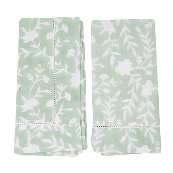 Camellia Napkins, Set of 4 | Our Camellia print is a crowd-pleasing, grounded base upon which you can build any table scheme. With a calming ocean blue background and contrasting pale blue outlines, this tangle of vines adds sophistication and seasonless