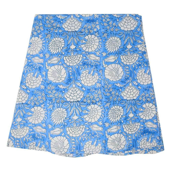 Round blue block printed tablecloth