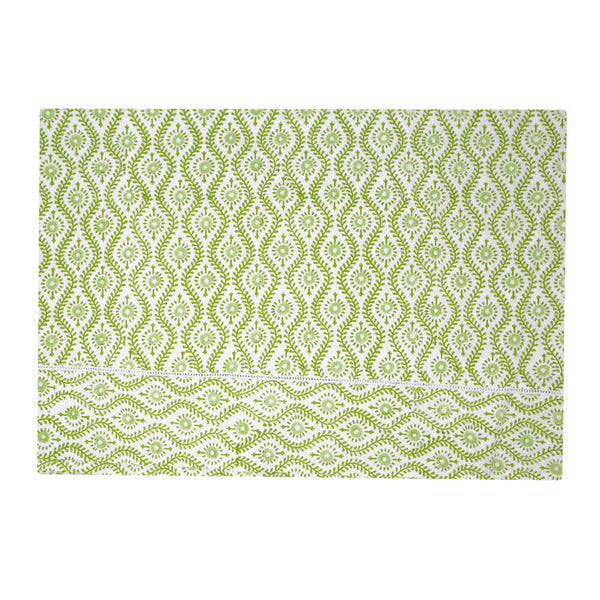 Green block printed rectangular tablecloth