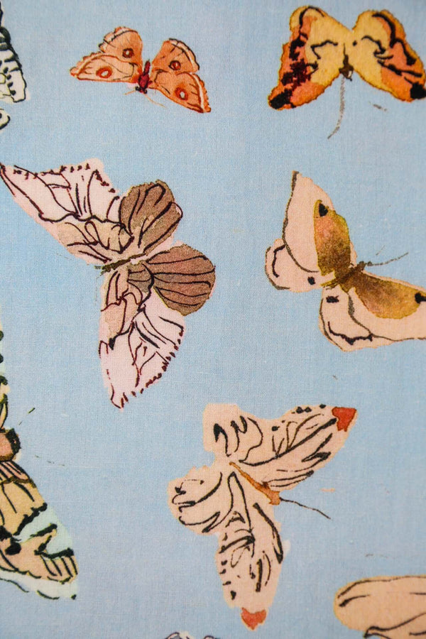 Inslee Persephone Napkins, Set of 4 | From our Inslee Fariss collab, Persephone block print napkins feature delicate butterflies on airy blue—elegant, cheerful, and perfect for any special table.