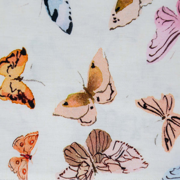 Inslee Celine Linen Tablecloth | This linen block print tablecloth features Inslee Fariss’s watercolor butterflies on crisp white—an airy, elegant choice for gatherings that feel special.
