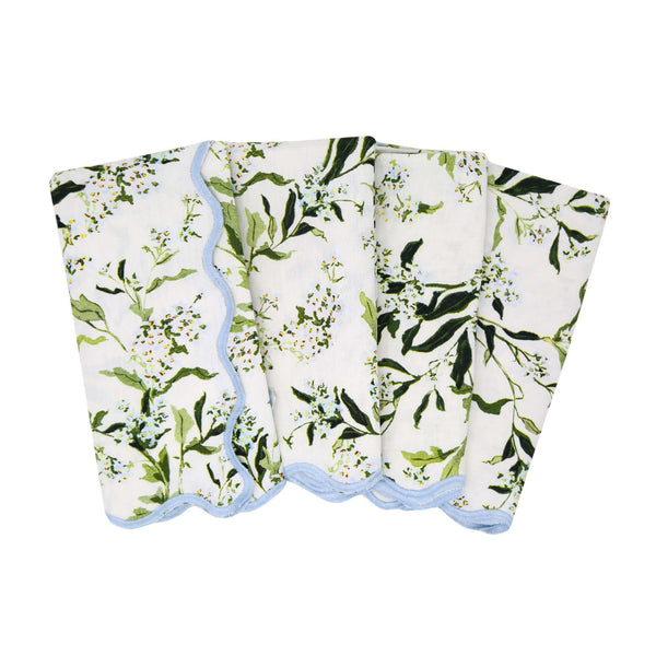 Inslee Claiborne Napkins, Set of 4 | From our Inslee Fariss collab, the Claiborne block print napkins feature blue blossoms and vines on crisp white linen—elegant, effortless, and summer-ready.