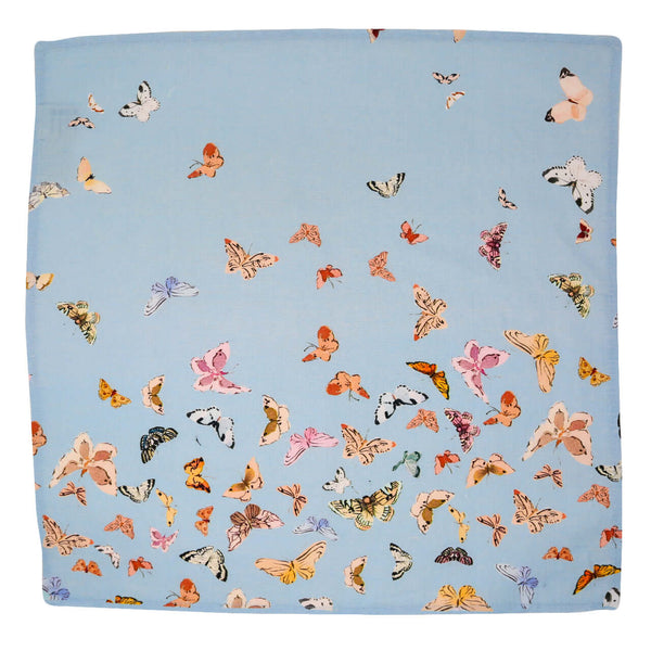 Inslee Persephone Napkins, Set of 4 | From our Inslee Fariss collab, Persephone block print napkins feature delicate butterflies on airy blue—elegant, cheerful, and perfect for any special table.