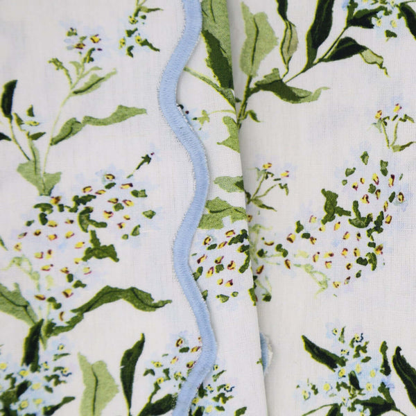 Inslee Claiborne Napkins, Set of 4 | From our Inslee Fariss collab, the Claiborne block print napkins feature blue blossoms and vines on crisp white linen—elegant, effortless, and summer-ready.