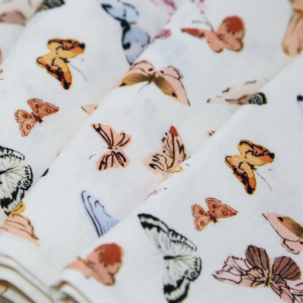 Inslee Celine Napkins, Set of 4 | From our Inslee Fariss collab, the Celine block print napkins feature watercolor butterflies on white—elegant, airy, and perfect for gifting or gathering.