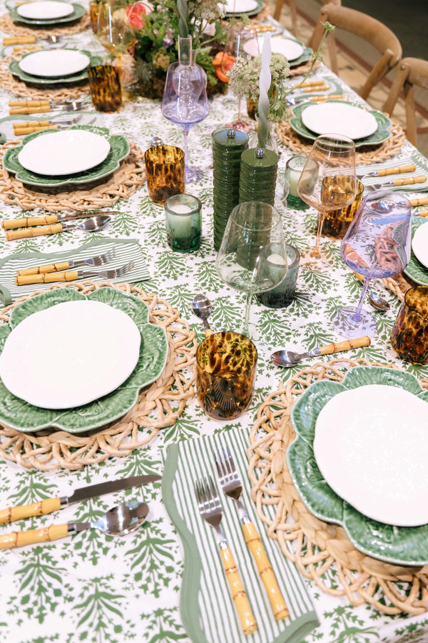 Lily of the Valley Tablecloth | Our Lily of the Valley block print tablecloth is vibrant, expressive, and the perfect shade of green—a cheerful pick-me-up for your table any time of year.