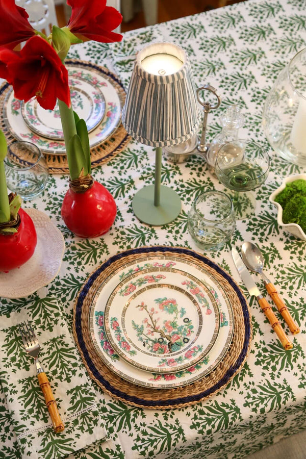 Lily of the Valley Tablecloth | Our Lily of the Valley block print tablecloth is vibrant, expressive, and the perfect shade of green—a cheerful pick-me-up for your table any time of year.