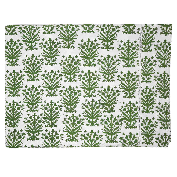 Lily of the Valley Tablecloth | Our Lily of the Valley block print tablecloth is vibrant, expressive, and the perfect shade of green—a cheerful pick-me-up for your table any time of year.