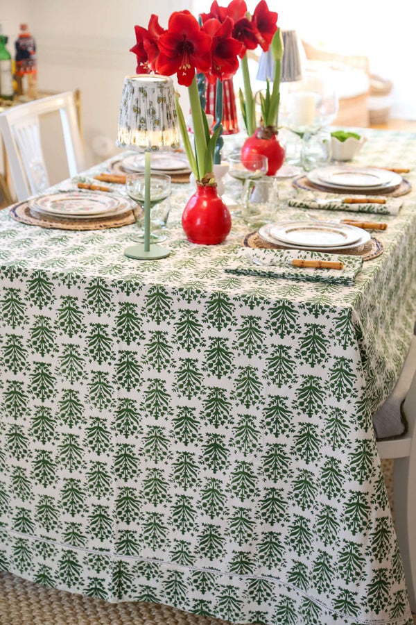 Lily of the Valley Tablecloth | Our Lily of the Valley block print tablecloth is vibrant, expressive, and the perfect shade of green—a cheerful pick-me-up for your table any time of year.