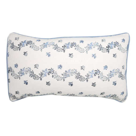 Forget Me Not Lumbar Pillow Cover | The chef's kiss to your pillow line up - our Forget Me Not Lumbar pillow cover will elevate your sofa/bed/club chair to designer status in an instant. Available in fern green or soft blue with coordinating piping.