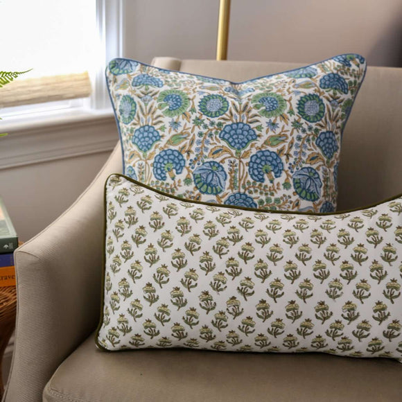 Plum Blossom Throw Pillow Cover | Transform your home decor effortlessly with our stylish block-printed pillow covers. Mix and match to add a splash of personality and a fresh, vibrant touch to any room. The plum blossom print is so versatile, we've used