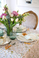 Sea Holly Tablecloth | Our Sea Holly print is an ode to a traditional Indian block pattern, updated in a fresh and sophisticated color palette. Tranquil blue intertwined with olive green is reminiscent of mediterranean shores, wild rosemary and rocky beac