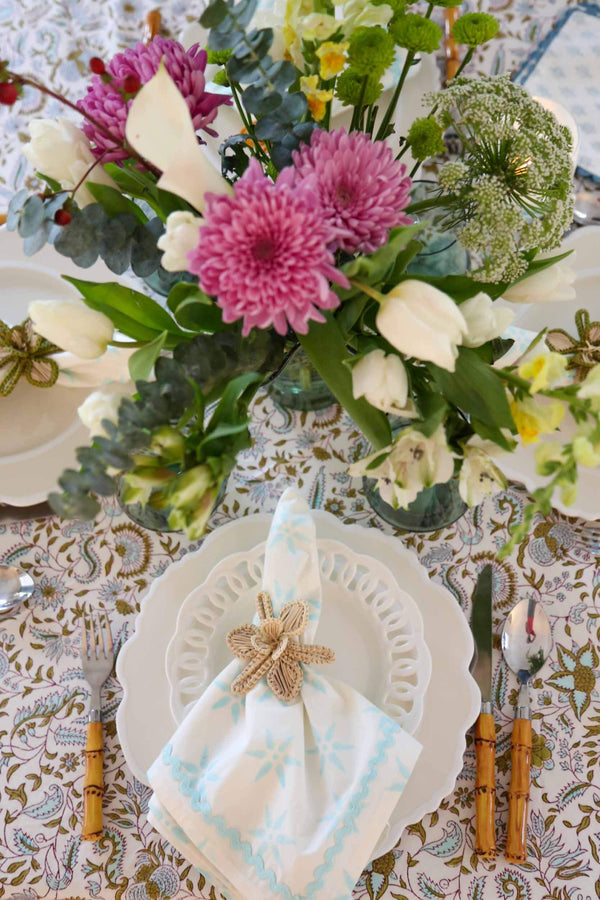 Daylily Napkins, Set of 4 | Brighten up your table with these colorful hand-printed cotton napkins featuring a playful ricrac border.