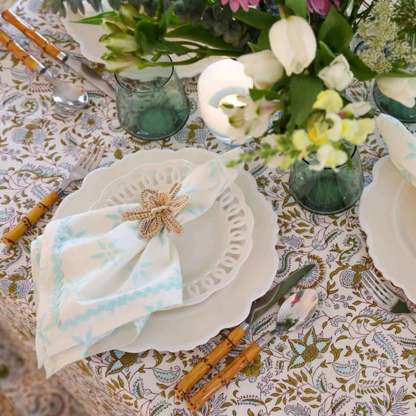 Daylily Napkins, Set of 4 | Brighten up your table with these colorful hand-printed cotton napkins featuring a playful ricrac border.