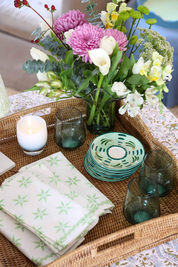 Daylily Napkins, Set of 4 | Brighten up your table with these colorful hand-printed cotton napkins featuring a playful ricrac border.
