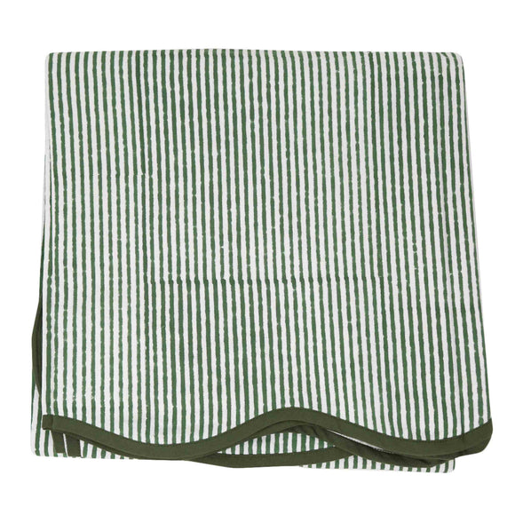 Harbor Stripe Card Table Topper | Up your game with our charming scalloped block printed table toppers. Mix and match patterns for a winning look. Perfect for mahjong, bridge, or simply as a pretty cover for any small square or round table. Pair with a co