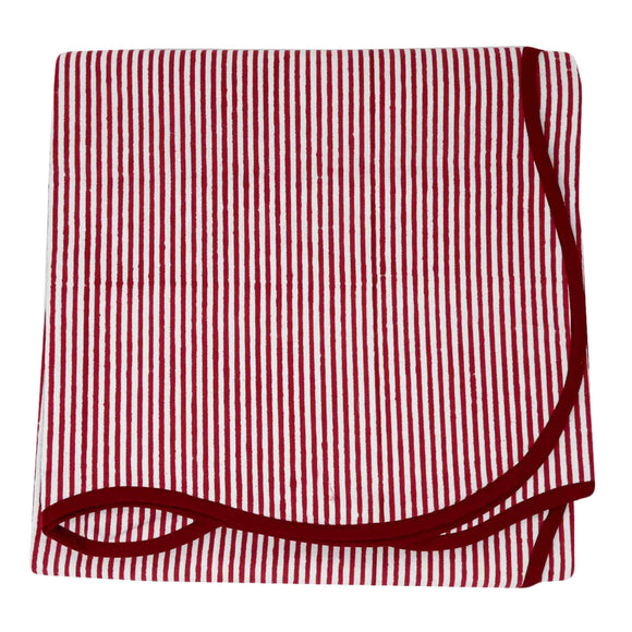 Harbor Stripe Card Table Topper | Up your game with our charming scalloped block printed table toppers. Mix and match patterns for a winning look. Perfect for mahjong, bridge, or simply as a pretty cover for any small square or round table. Pair with a co