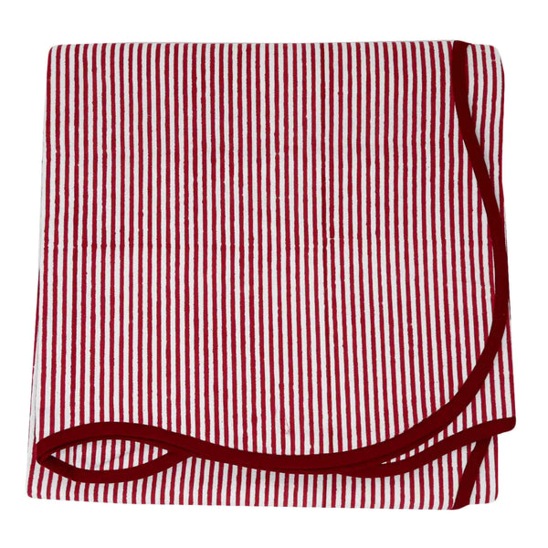 Harbor Stripe Card Table Topper | Up your game with our charming scalloped block printed table toppers. Mix and match patterns for a winning look. Perfect for mahjong, bridge, or simply as a pretty cover for any small square or round table. Pair with a co