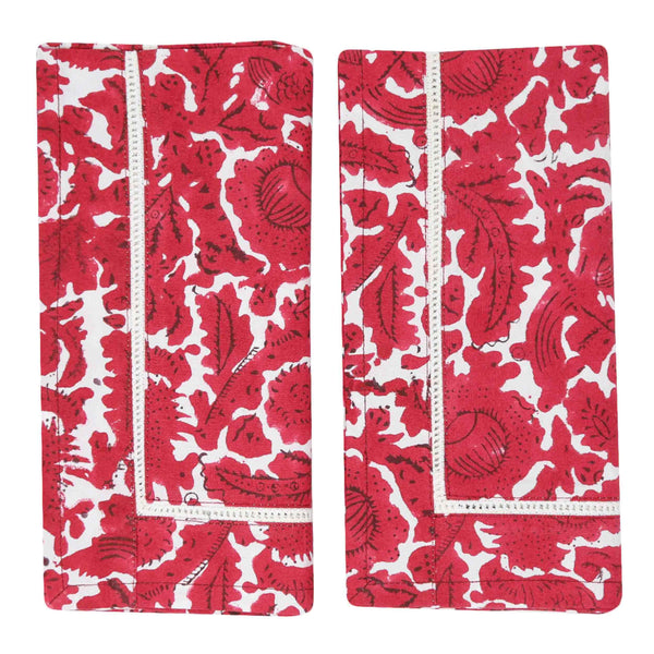 Set of red block printed napkins