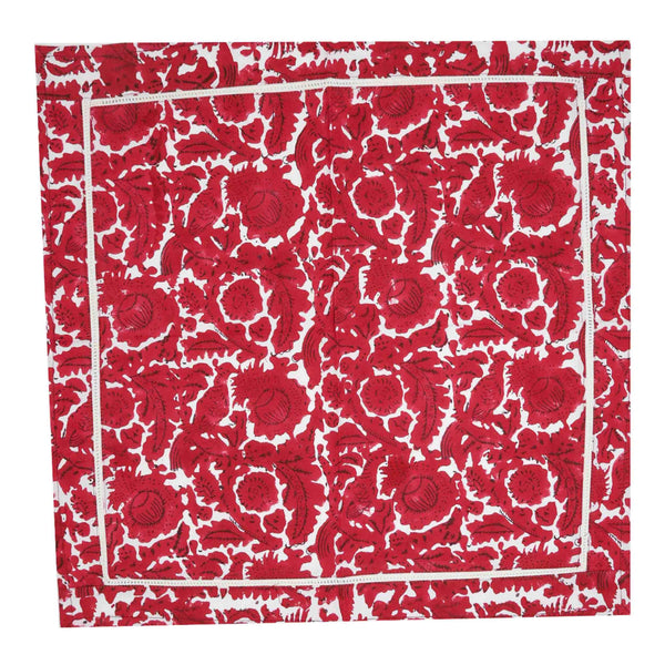 Red block printed square napkin