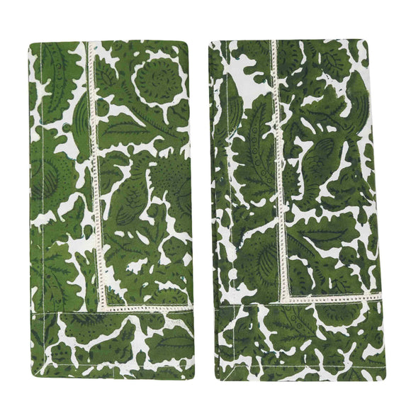 Set of green block printed napkins