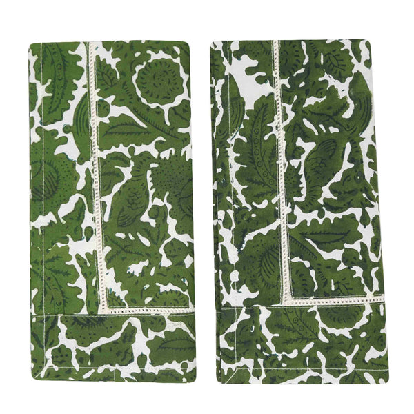 Set of green block printed napkins