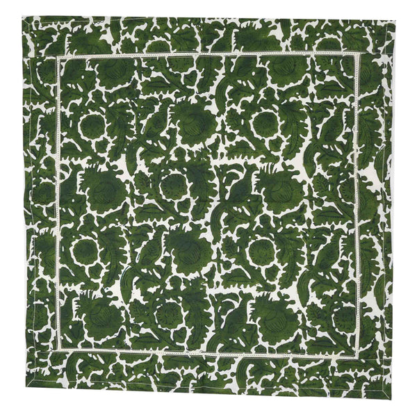 Green block printed square napkin