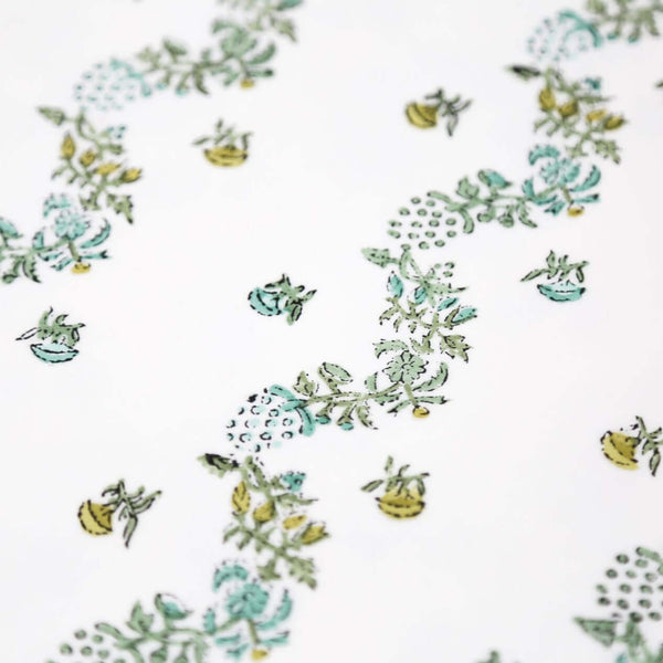 Forget Me Not Card Table Topper | Up your game with our charming scalloped block printed table toppers. Mix and match patterns for a winning look. Perfect for mahjong, bridge, or simply as a pretty cover for any small square or round table. Pair with a co