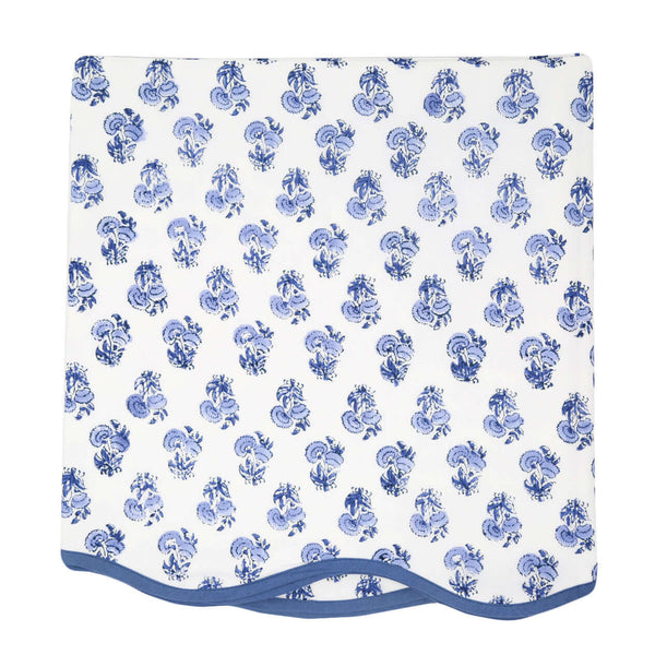 Bluebell Card Table Topper | Up your game with our charming scalloped block printed table toppers. Mix and match patterns for a winning look. Perfect for mahjong, bridge, or simply as a pretty cover for any small square or round table.