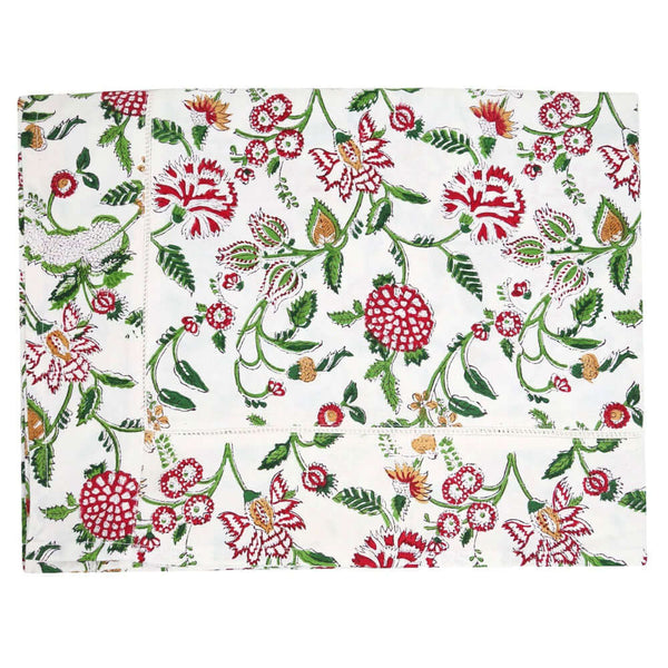 Red and green botanical tablecloth