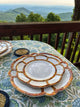 Bamboo melamine plates on block printed tablecloth