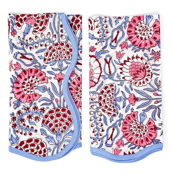 Pink and blue block printed cotton napkins