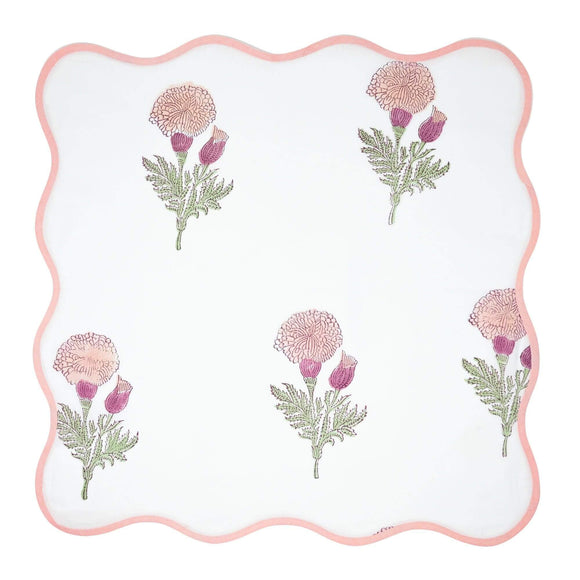 Pink and white block printed cotton napkin
