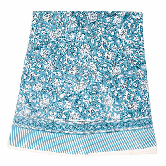 Blue block printed round tablecloth