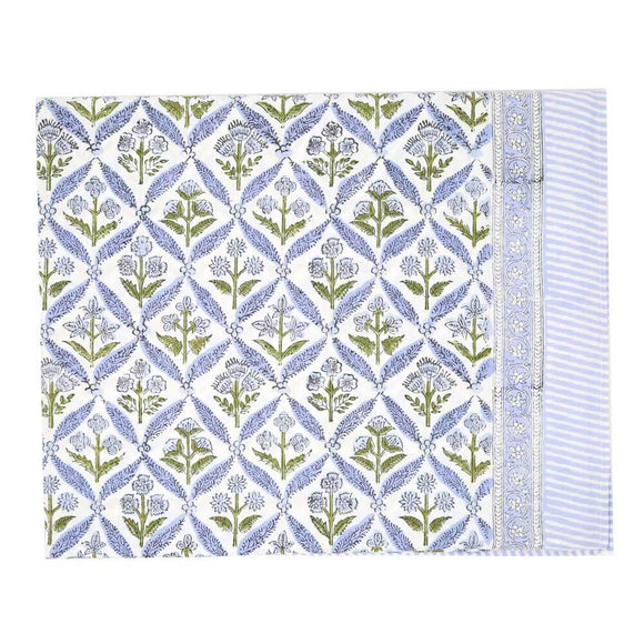 Purple floral block printed rectangular tablecloth