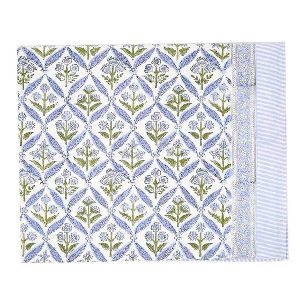 Purple floral block printed rectangular tablecloth