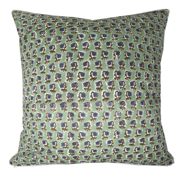 Green block printed pillow cover